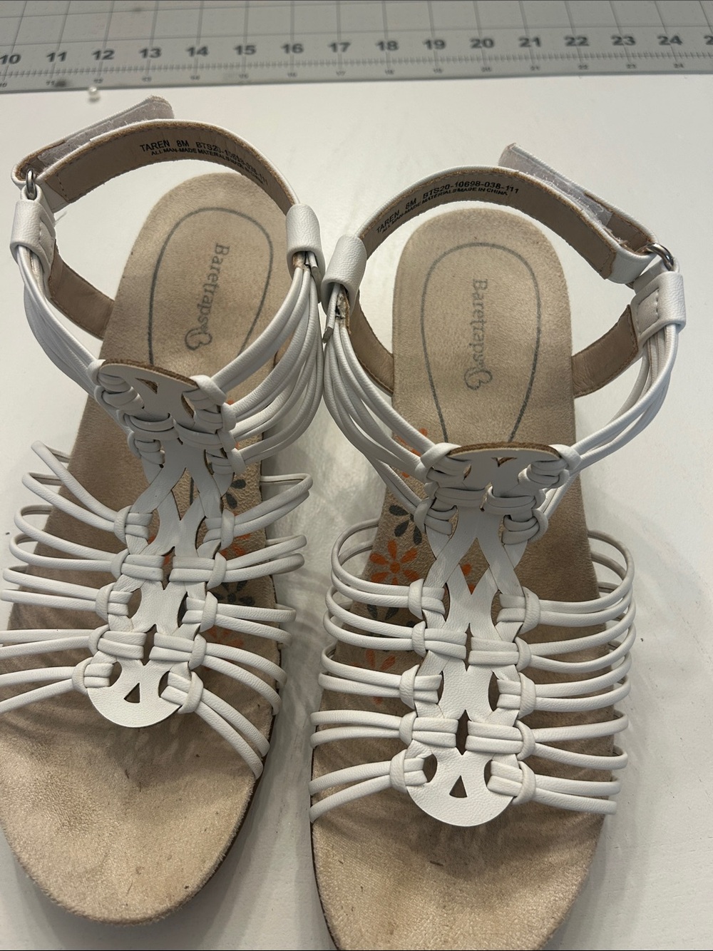 BareTraps White Strappy Woven T-Front Sandals